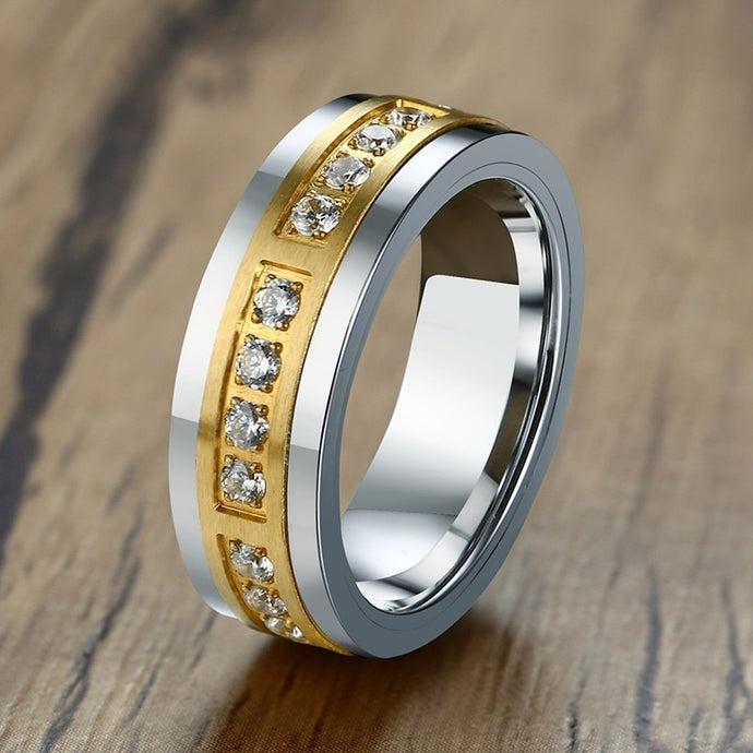 Luxurious Tungsten Carbide Rings For Men Two Tone Cubic Zirconia