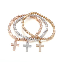 Load image into Gallery viewer, Gold Crystal Cross Charm Bracelet Rose Gold Silver