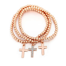 Load image into Gallery viewer, Gold Crystal Cross Charm Bracelet Rose Gold Silver