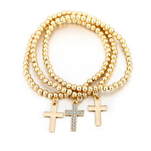 Load image into Gallery viewer, Gold Crystal Cross Charm Bracelet Rose Gold Silver